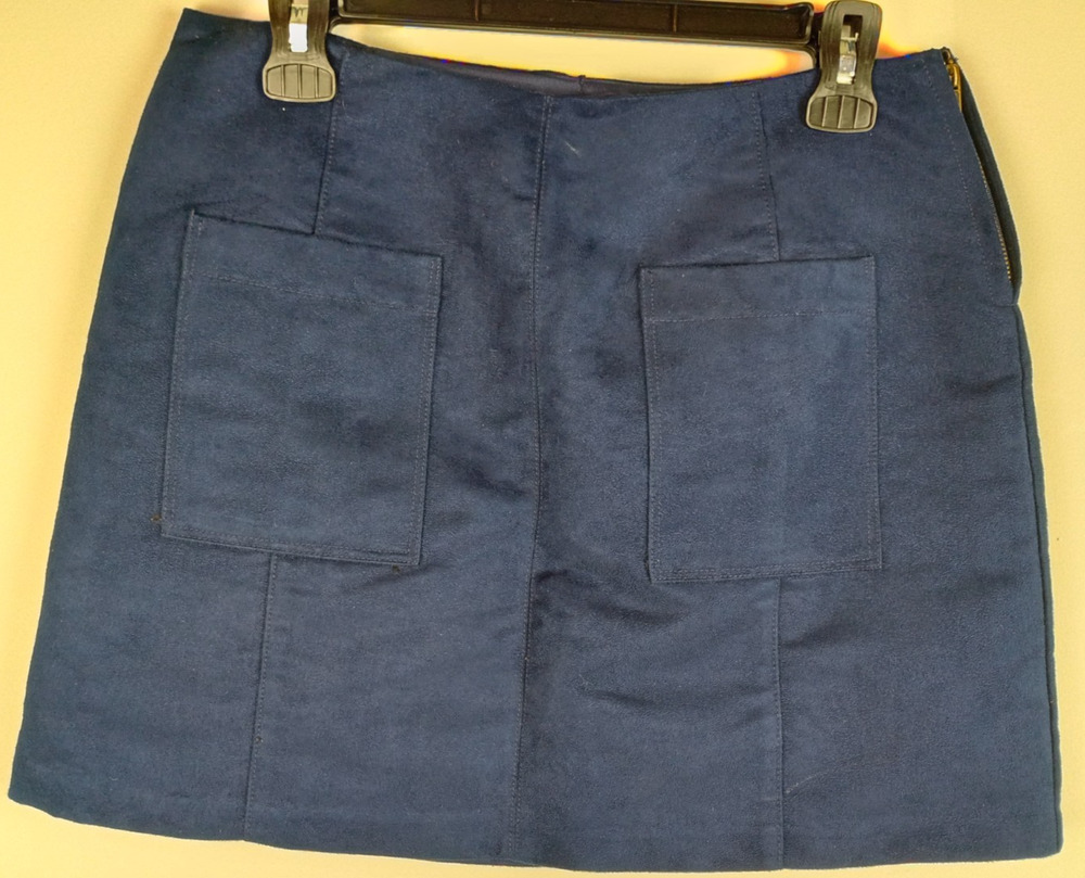 Old Navy Womens 2 Navy Blue Faux Suede Front Pockets Satin Lined Mini Skirt